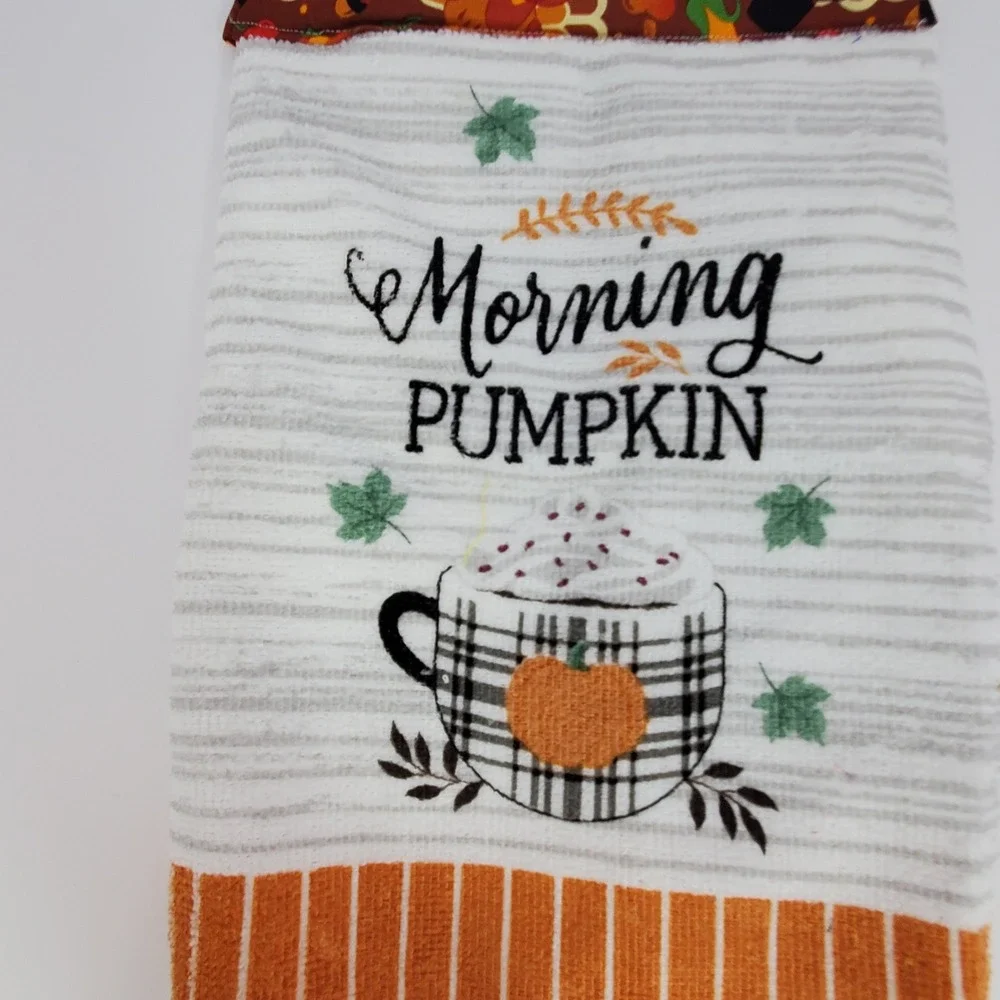 Handmade Thanksgiving Hanging Kitchen Towel Morning Pumpkin Turkey Fall Decor